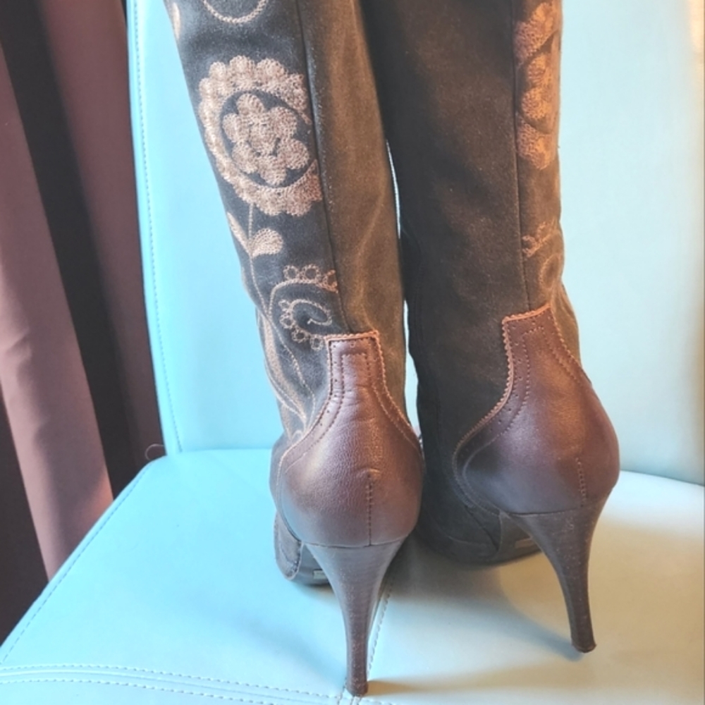 SAM EDELMAN Victorian Embroidery Suede Leather Zip BOW Ties Knee Boots 8.5 EUC - Picture 12 of 16